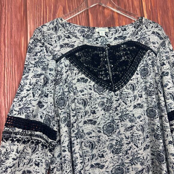 Sundance Womens Floral Blouse with Lace Trim Long Sleeve Blue Boho Size XL - Picture 3 of 7